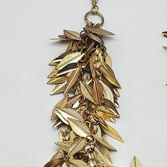 Vintage Gold Tone Leaf Statement Necklace Cascading Layered Design - Picture 4 of 7